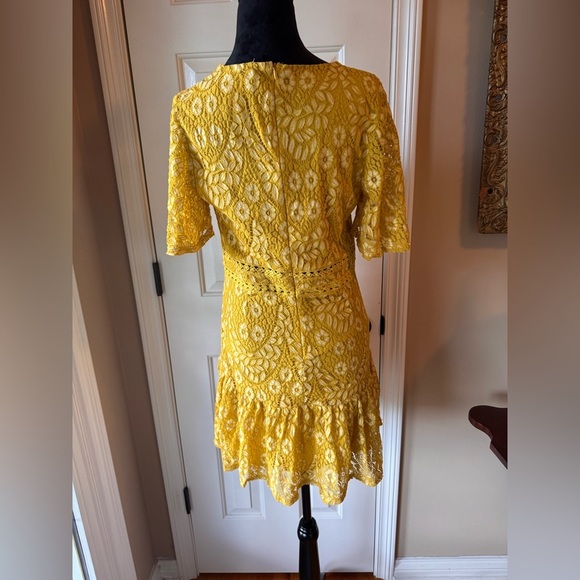 A. Calvin by Flying Tomato Elegant Yellow Lace Mini Dress - Picture 6 of 7